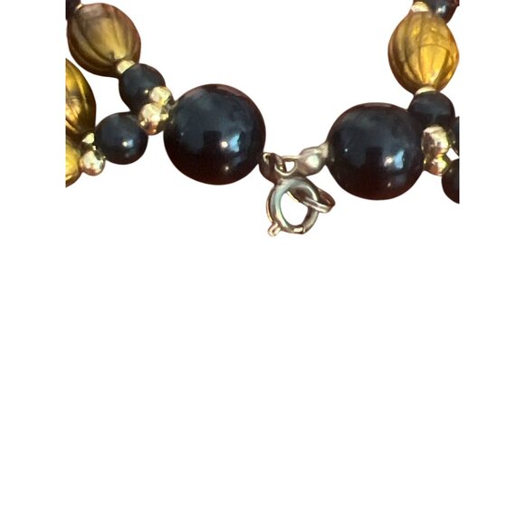 Vintage Twisted Bead Necklace Green Red Cranberry Mustard Yellow Multi Strand - Picture 5 of 5